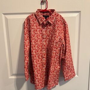 Lands' End Red Floral Long-Sleeve Button-Down Shirt NWT size 12